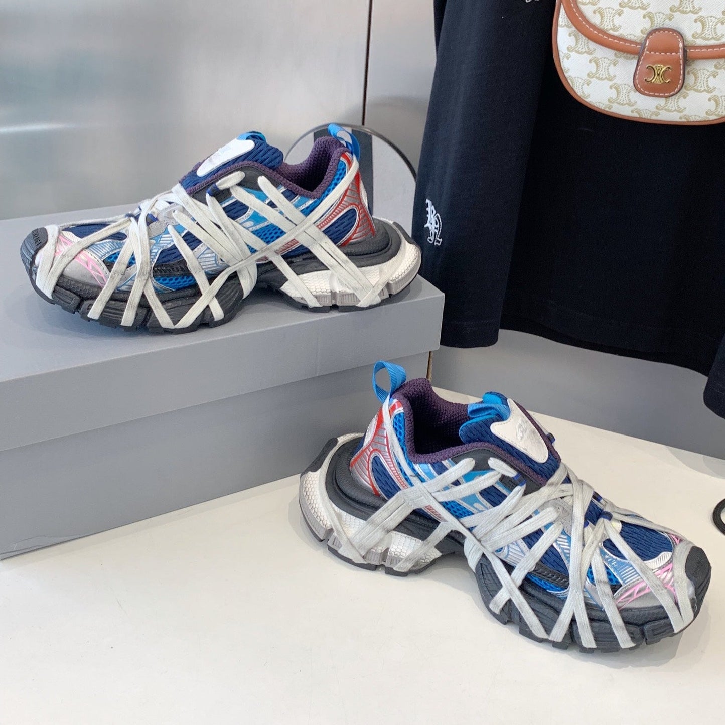 Balanciaga 3XL EXTREME LACE SNEAKER BLUE MIX PINK SILVER AND RED