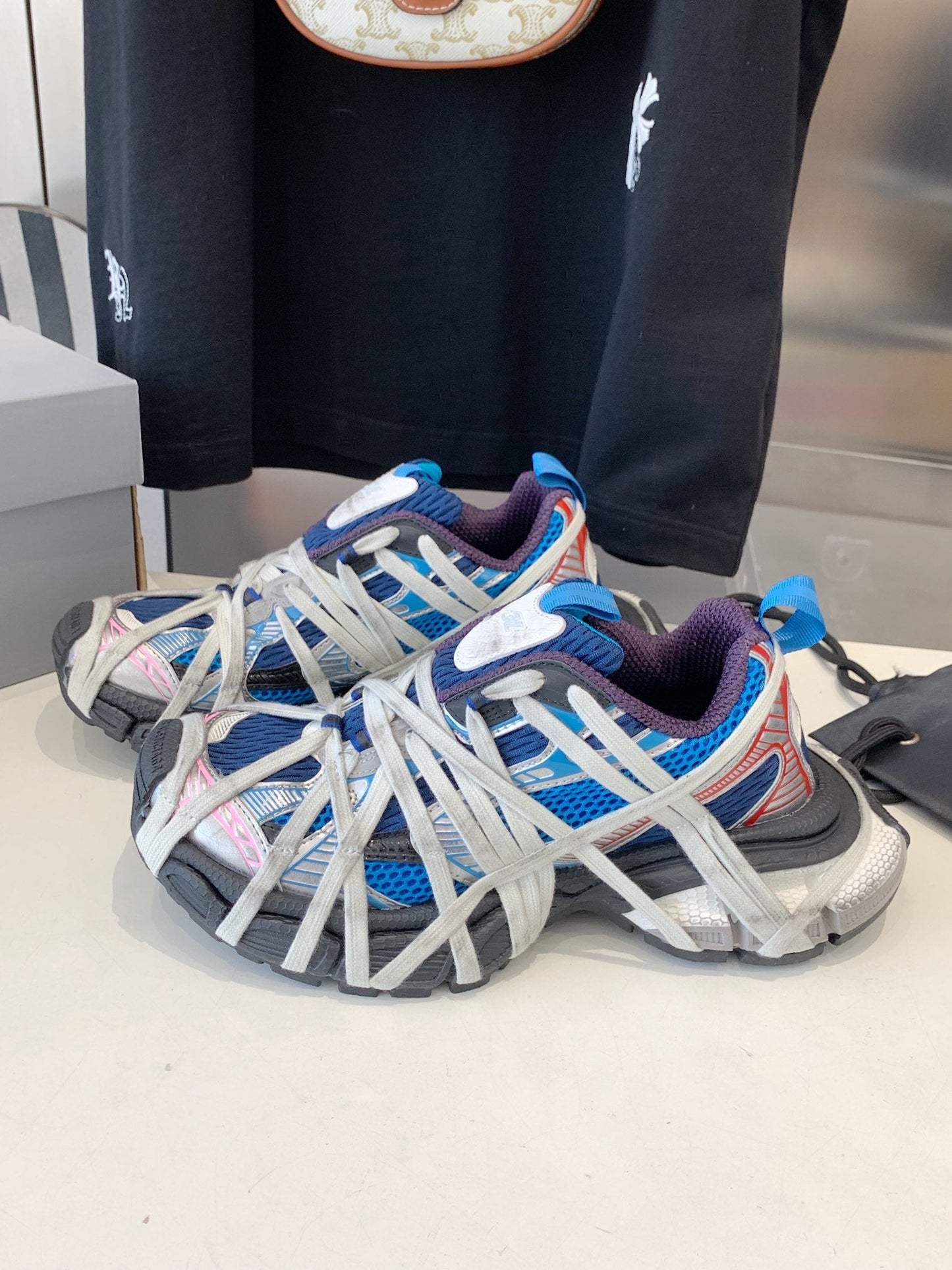 Balanciaga 3XL EXTREME LACE SNEAKER BLUE MIX PINK SILVER AND RED