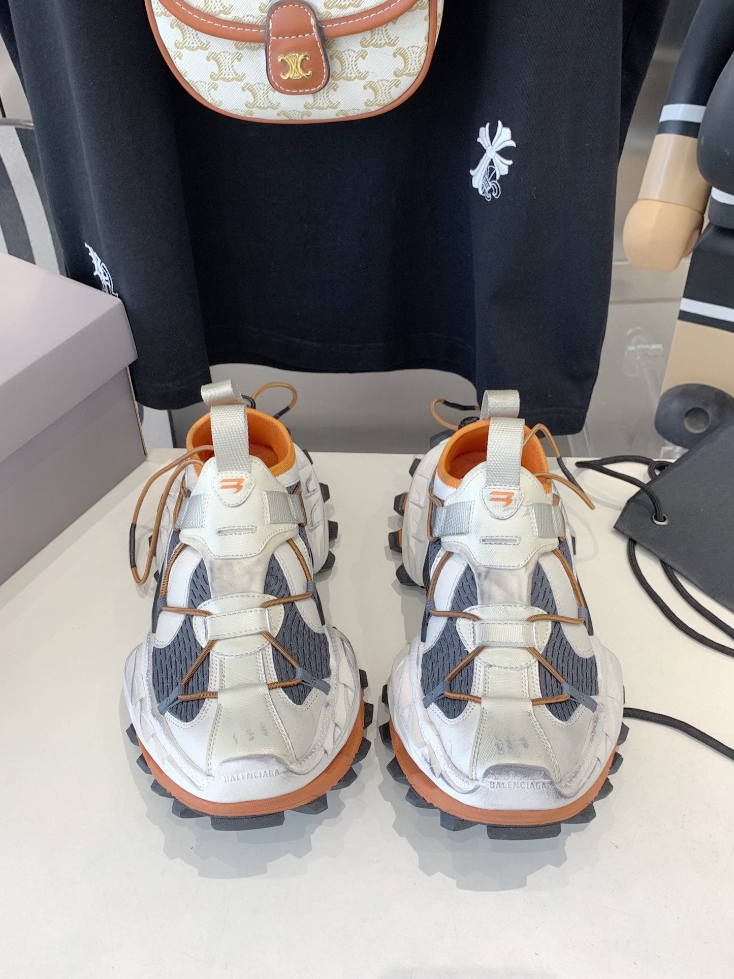 Balanciaga HIKE SNEAKER IN BEIGE AND ORANGE MESH, POLYURETHANE AND POLYESTER