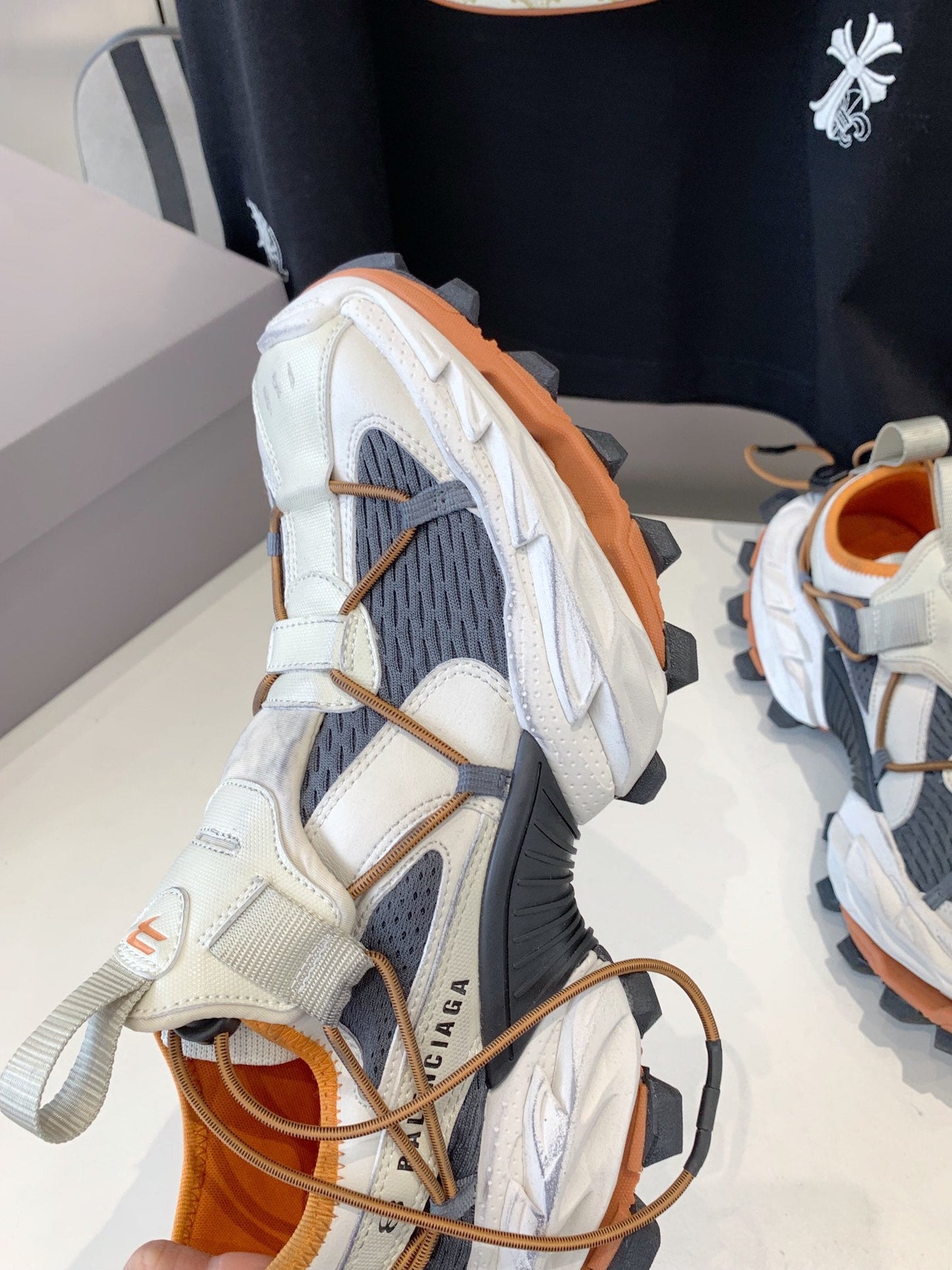Balanciaga HIKE SNEAKER IN BEIGE AND ORANGE MESH, POLYURETHANE AND POLYESTER