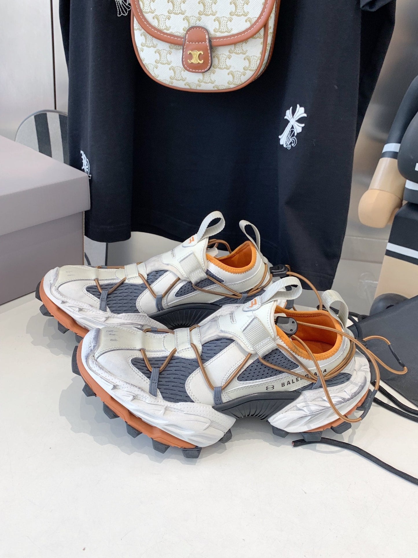 Balanciaga HIKE SNEAKER IN BEIGE AND ORANGE MESH, POLYURETHANE AND POLYESTER