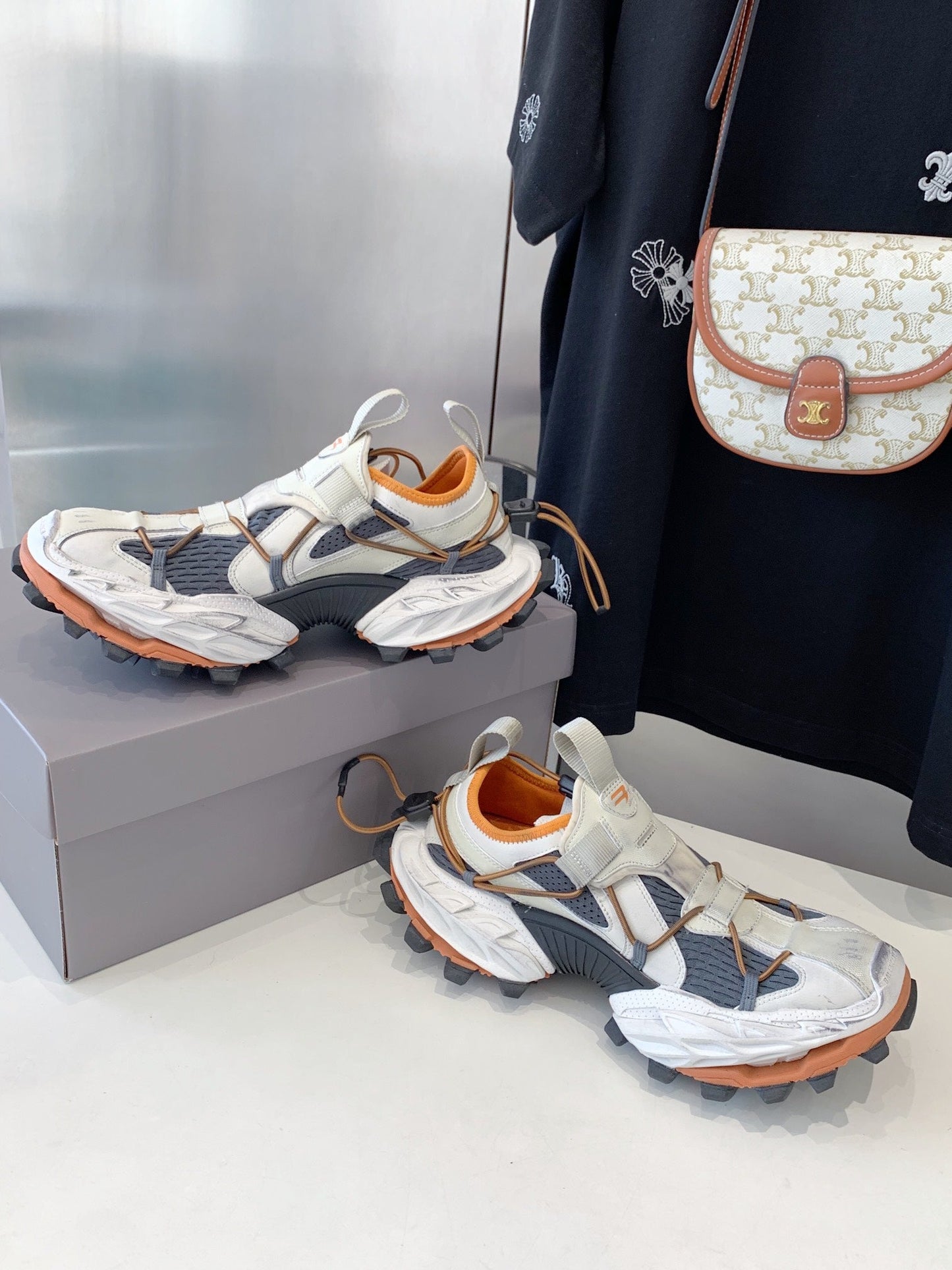 Balanciaga HIKE SNEAKER IN BEIGE AND ORANGE MESH, POLYURETHANE AND POLYESTER