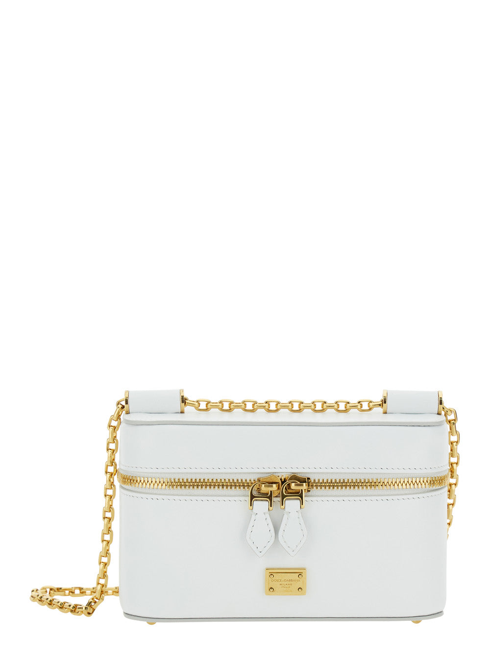 Dolce & Gabbana Women 'Sicily Cube' White Shoulder Bag With Logo Plaque On The Front And Double Zip In Leather Woman