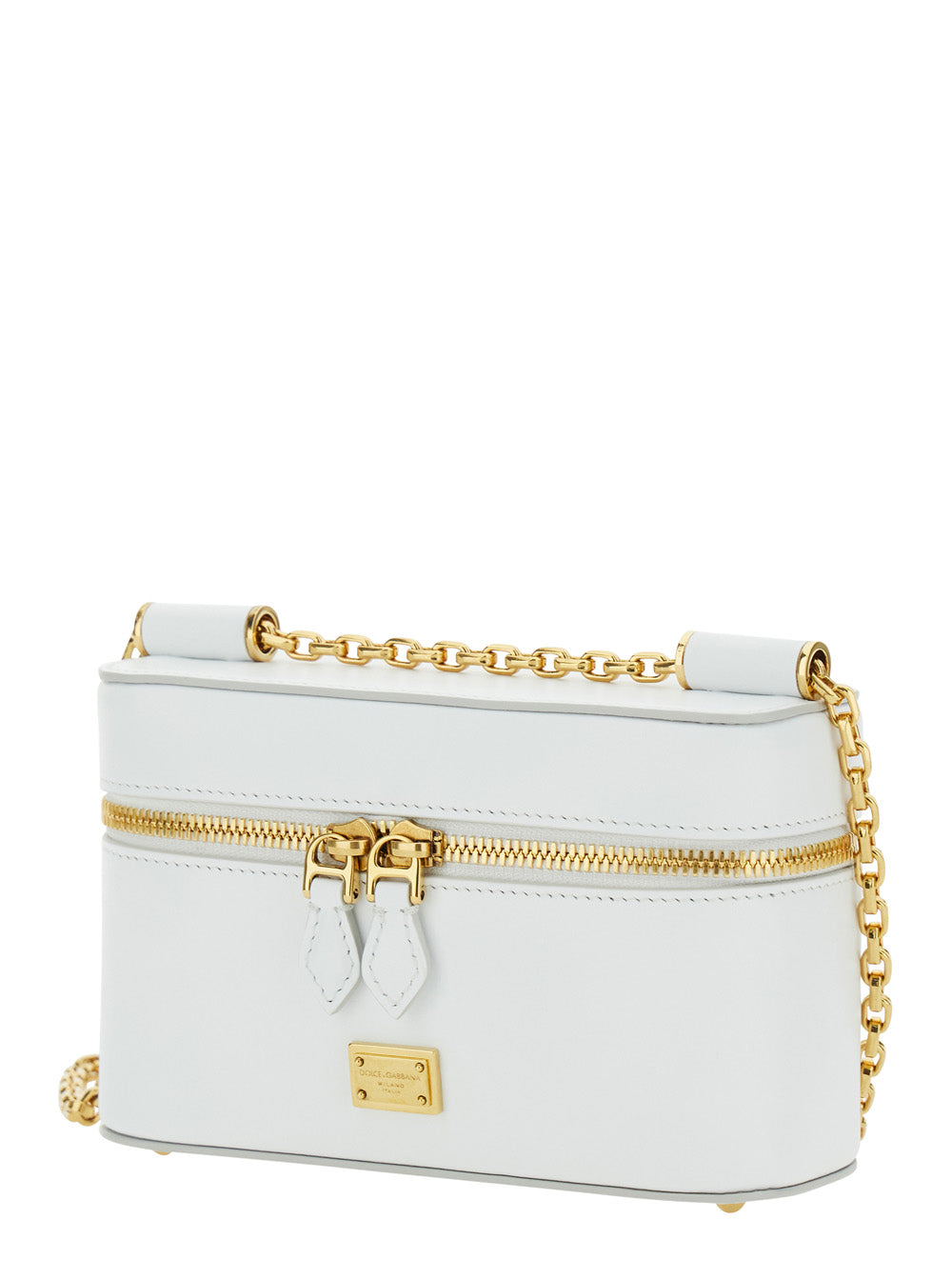 Dolce & Gabbana Women 'Sicily Cube' White Shoulder Bag With Logo Plaque On The Front And Double Zip In Leather Woman