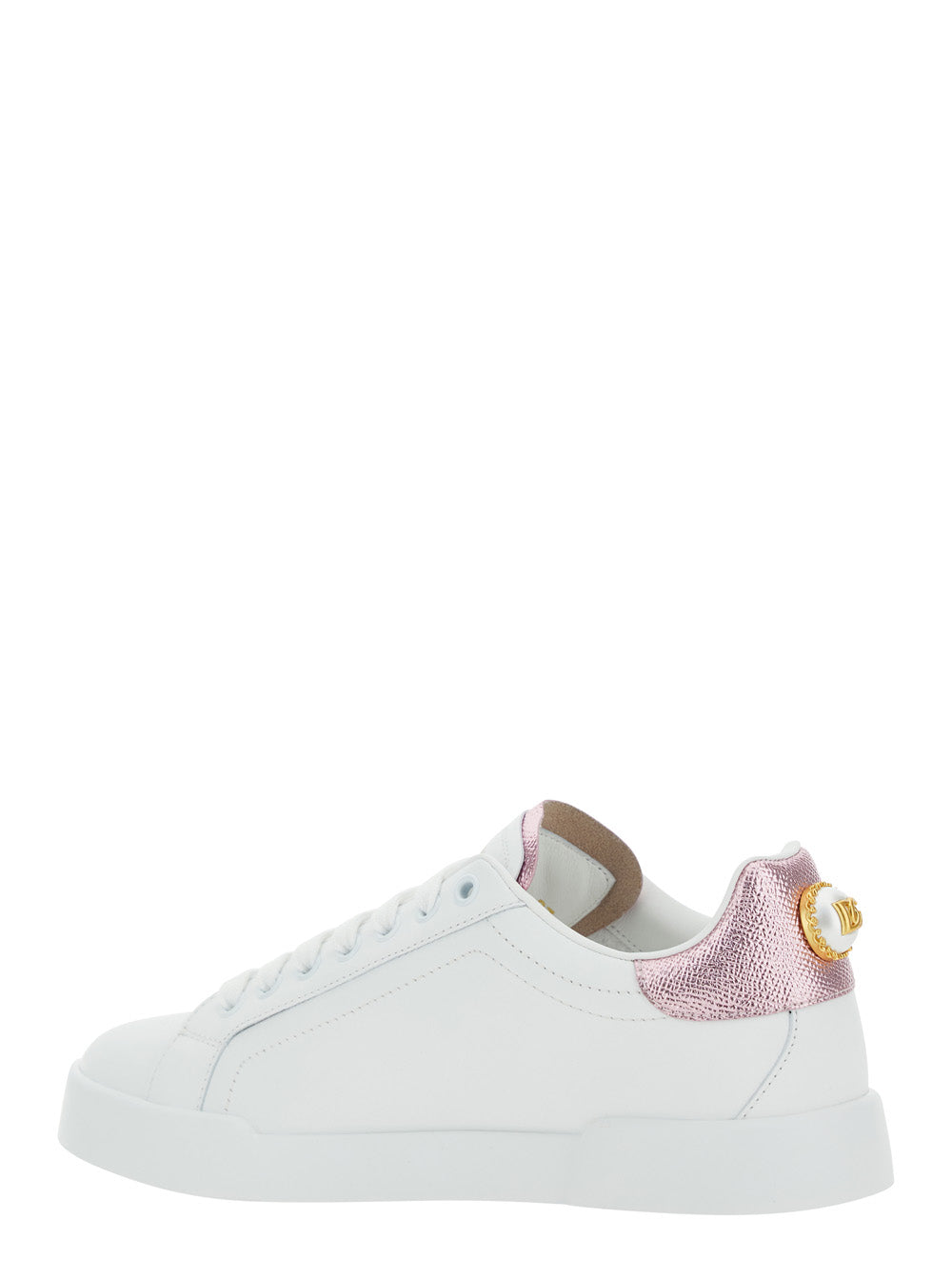 Dolce & Gabbana Women 'Portofino' White Sneaker With Logo And Metallic Inserts In Leather Woman