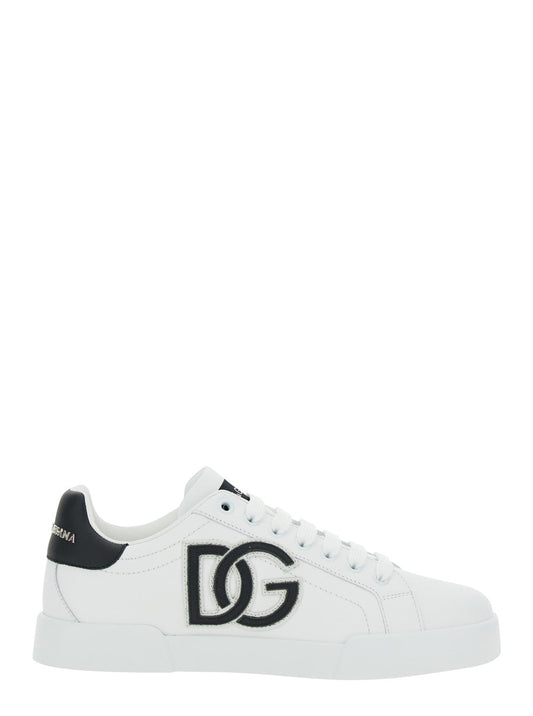 Dolce & Gabbana Women 'Portofino Light' White Sneakers With Embroidered Logo On The Side And Logo Patch On The Tongue In Leather Woman
