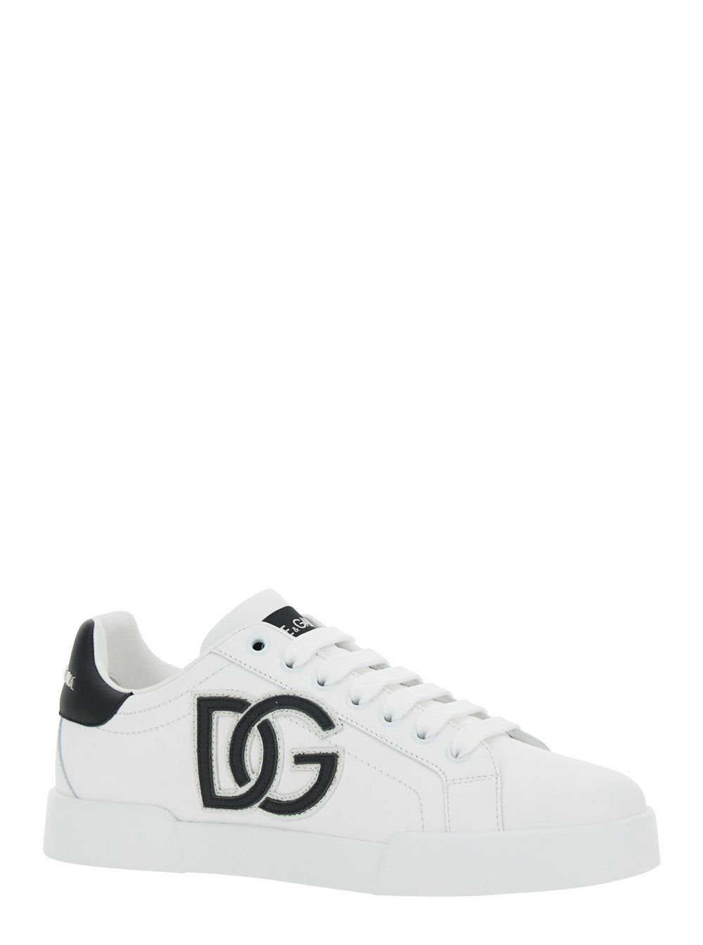 Dolce & Gabbana Women 'Portofino Light' White Sneakers With Embroidered Logo On The Side And Logo Patch On The Tongue In Leather Woman