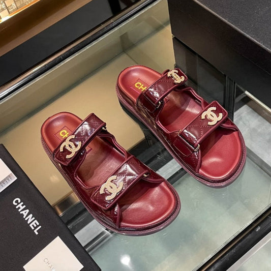 CHANEL 25S Dad Sandal Mule Burgundy Patent Calfskin
