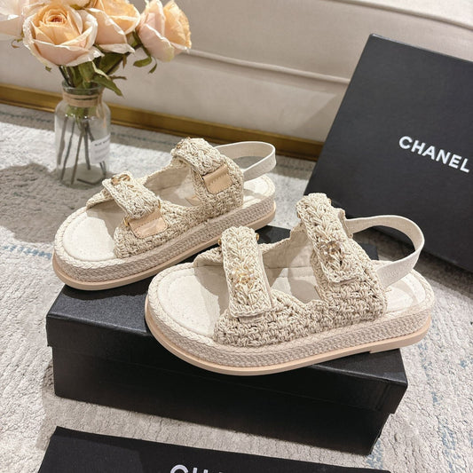 CHANEL 25S Dad Sandal Raffia Calfskin