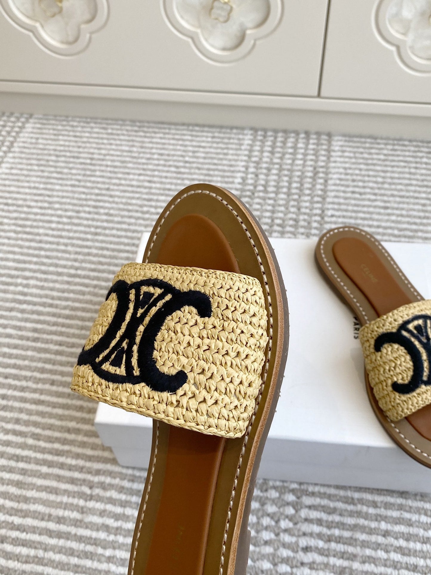Celine CELINE 25 Slippers Beige Black Sedge 285982