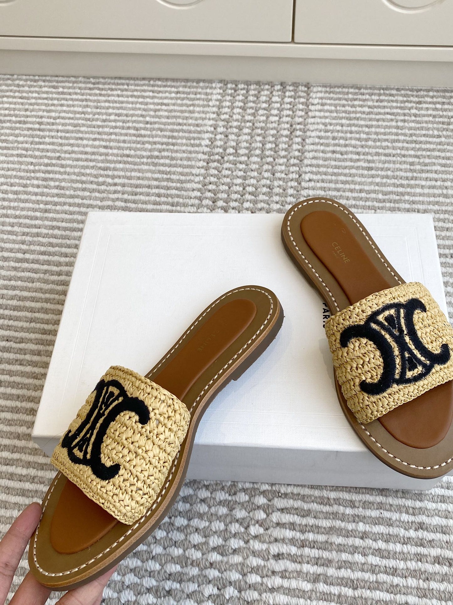 Celine CELINE 25 Slippers Beige Black Sedge 285982