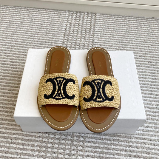 Celine CELINE 25 Slippers Beige Black Sedge 285982