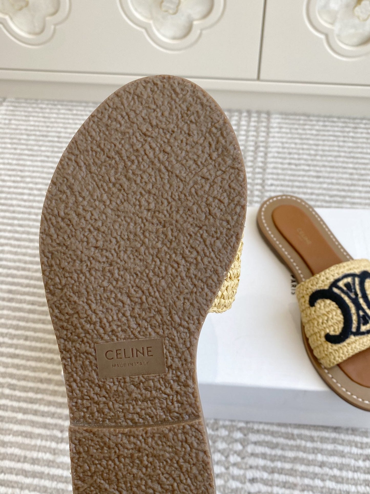 Celine CELINE 25 Slippers Beige Black Sedge 285982