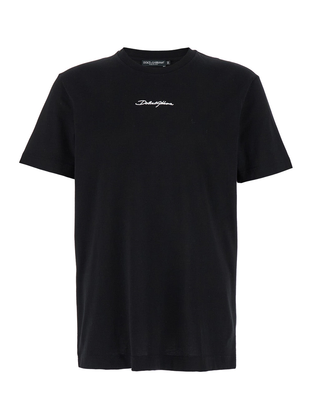 Dolce & Gabbana Men Black Crewneck T-Shirt With Signature Logo In Cotton Man