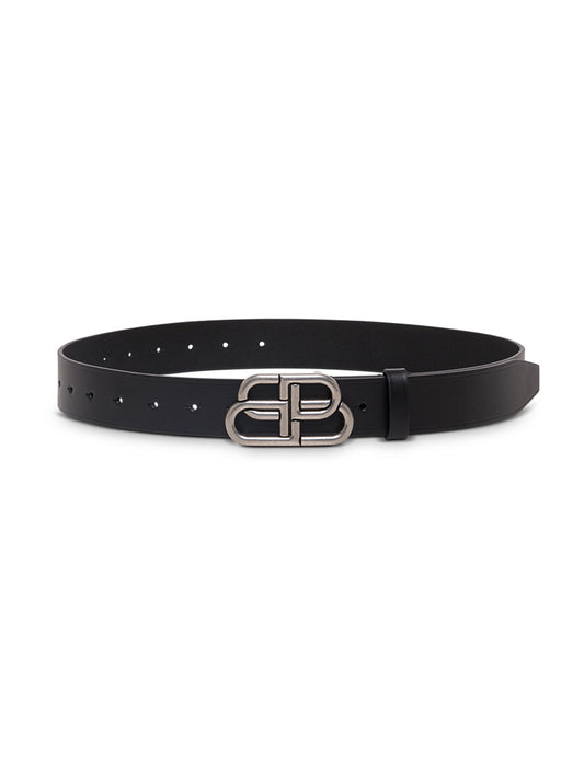 Balenciaga Men Black Leather Belt With Bb Buckle Balenciaga Man