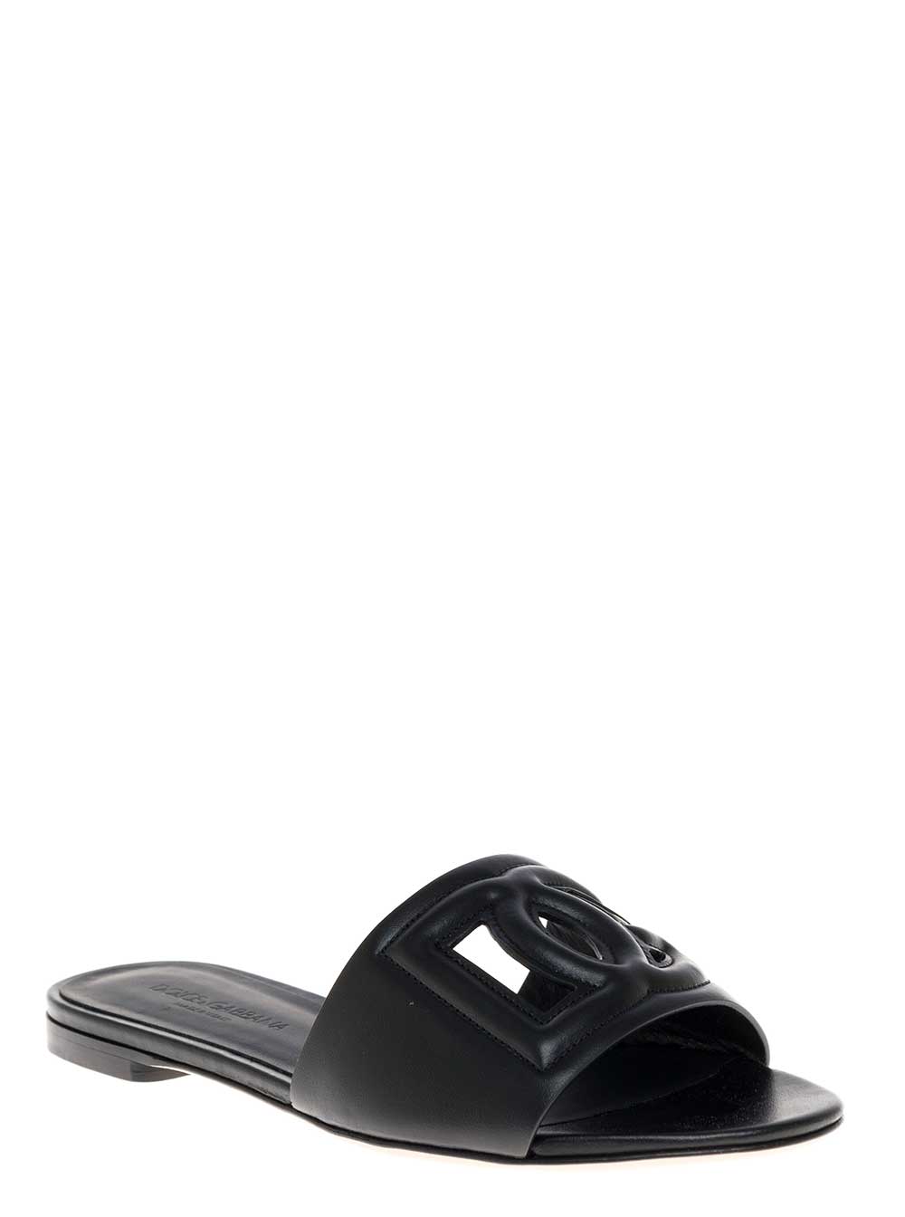 Dolce & Gabbana Women Black Leather Mules With Logo