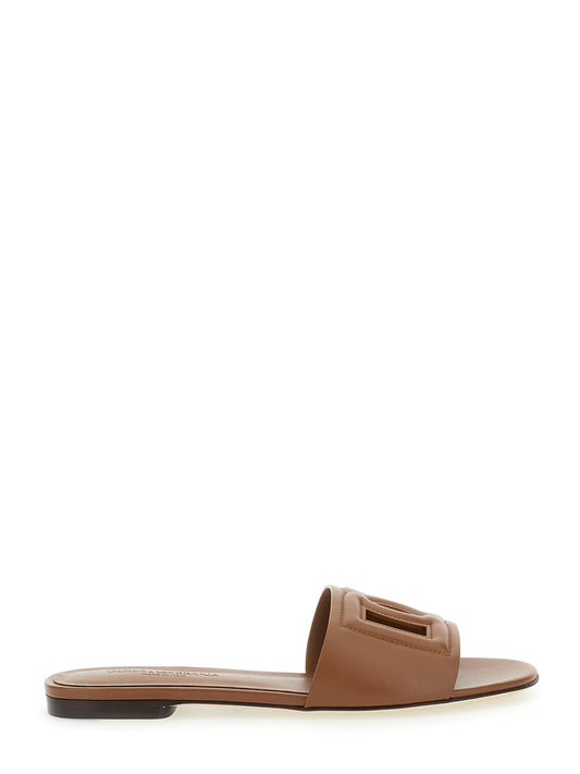 Dolce & Gabbana Women Slide Sandals With Cut Out Logo In Leather Woman