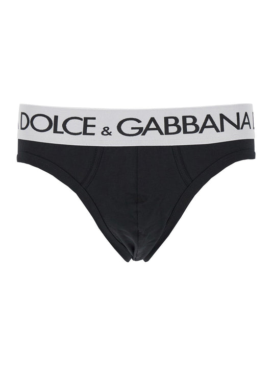 Dolce & Gabbana Men Black Briefs With Branded Band In Stretch Cotton Man