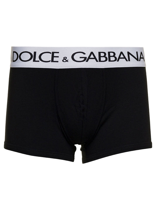 Dolce & Gabbana Men Black Boxer Briefs With Branded Waistband In Stretch Cotton Man