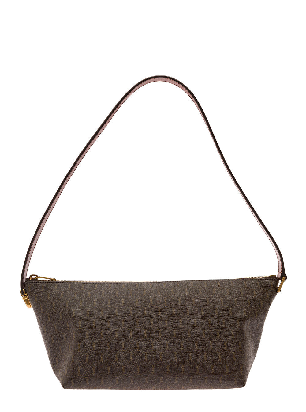 Saint Laurent Men Brown Shoulder Bag With Buckle With Embossed Logo And All-Over Cassandre Embroidery In Canvas And Leather Man