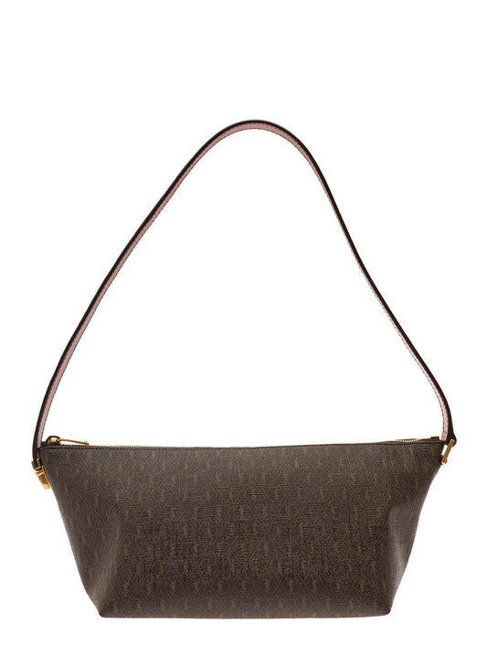 Saint Laurent Men Brown Shoulder Bag With Buckle With Embossed Logo And All-Over Cassandre Embroidery In Canvas And Leather Man