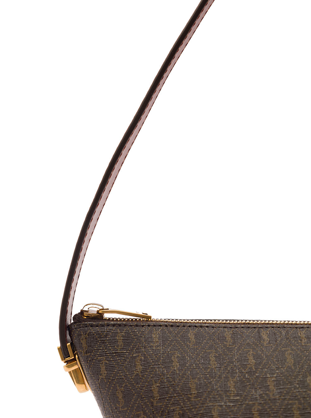 Saint Laurent Men Brown Shoulder Bag With Buckle With Embossed Logo And All-Over Cassandre Embroidery In Canvas And Leather Man