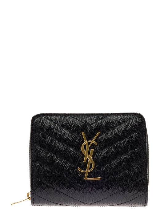 Saint Laurent Women Saint Laurent Woman's Black Grain De Poudre Leather Wallet