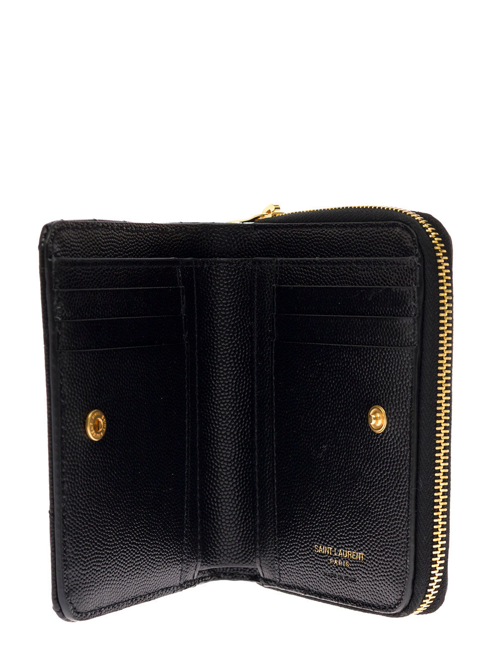 Saint Laurent Women Saint Laurent Woman's Black Grain De Poudre Leather Wallet