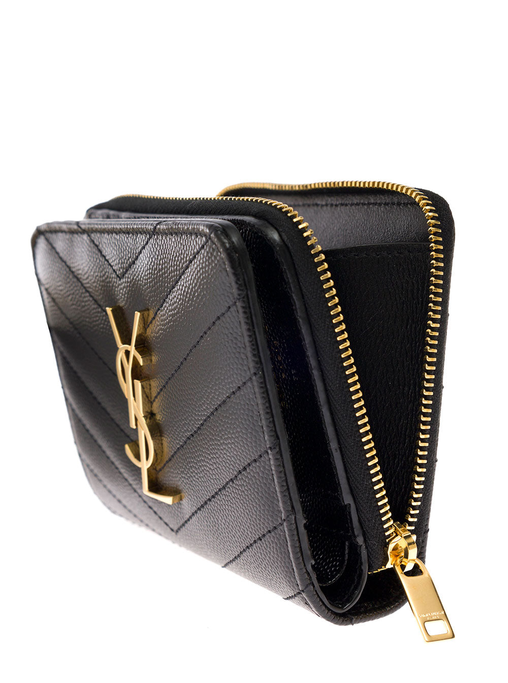Saint Laurent Women Saint Laurent Woman's Black Grain De Poudre Leather Wallet