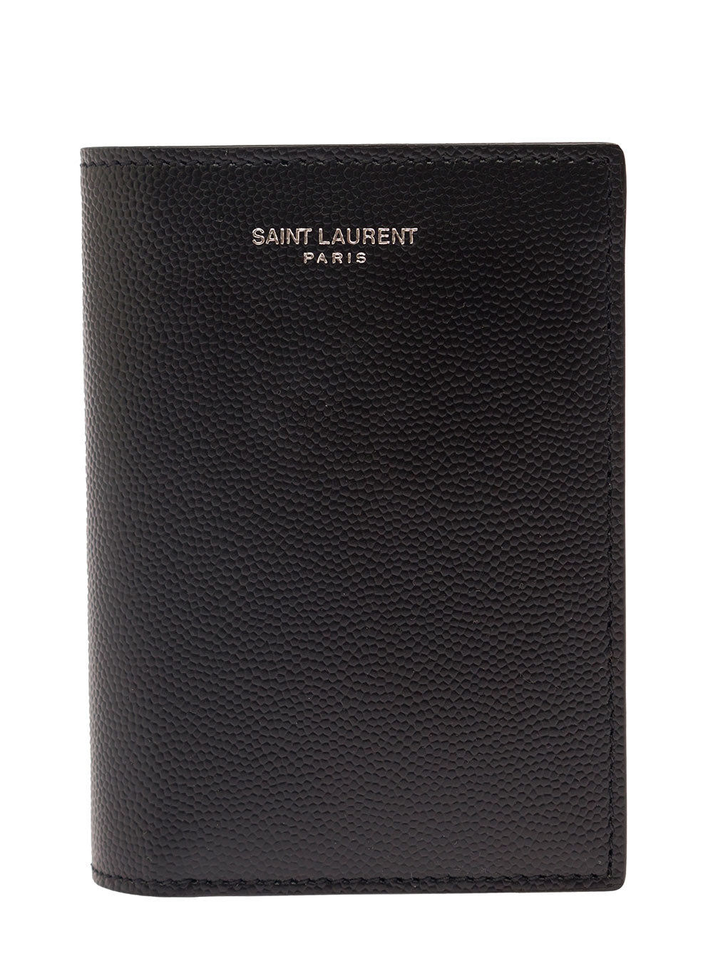 Saint Laurent Men Black Card-Holder With Embossed Logo In Grain De Poudre Leather Man