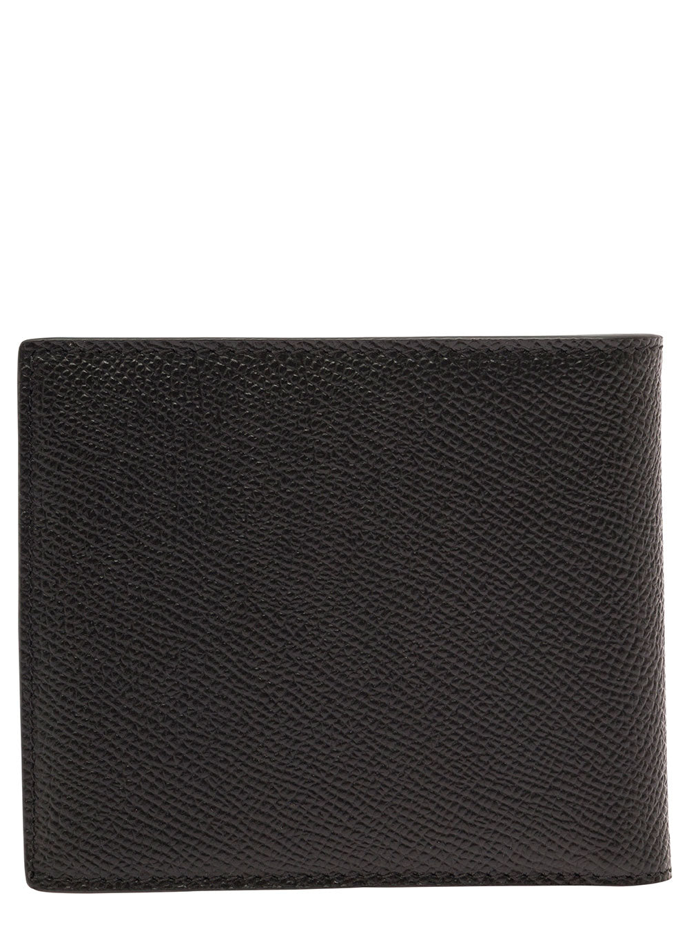 Dolce & Gabbana Men Black Bi-Fold Wallet With Logo Plaque On The Front In Grained Leather Man