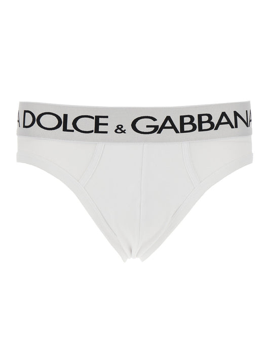 Dolce & Gabbana Men White Briefs With Elastic Waist And Logo Lettering In Cotton Man