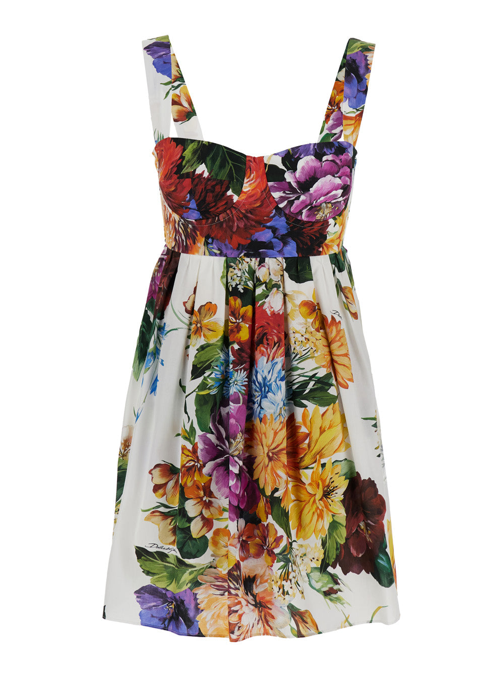 Dolce & Gabbana Women Multicolor Sleeveless Dress With Bustier Style Neckline And All-Over Floral Print In Cotton Woman