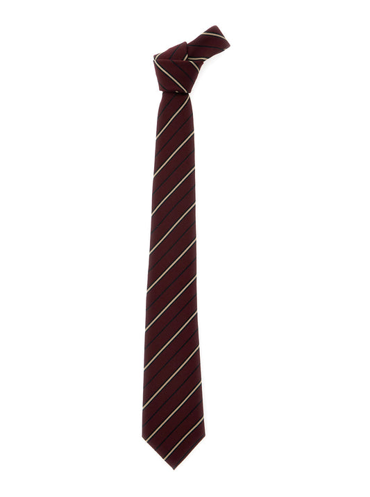 Saint Laurent Men Bordeaux Tie With Rear Tie Closure And All-Over Stirped Motif In Wool And Silk Woman