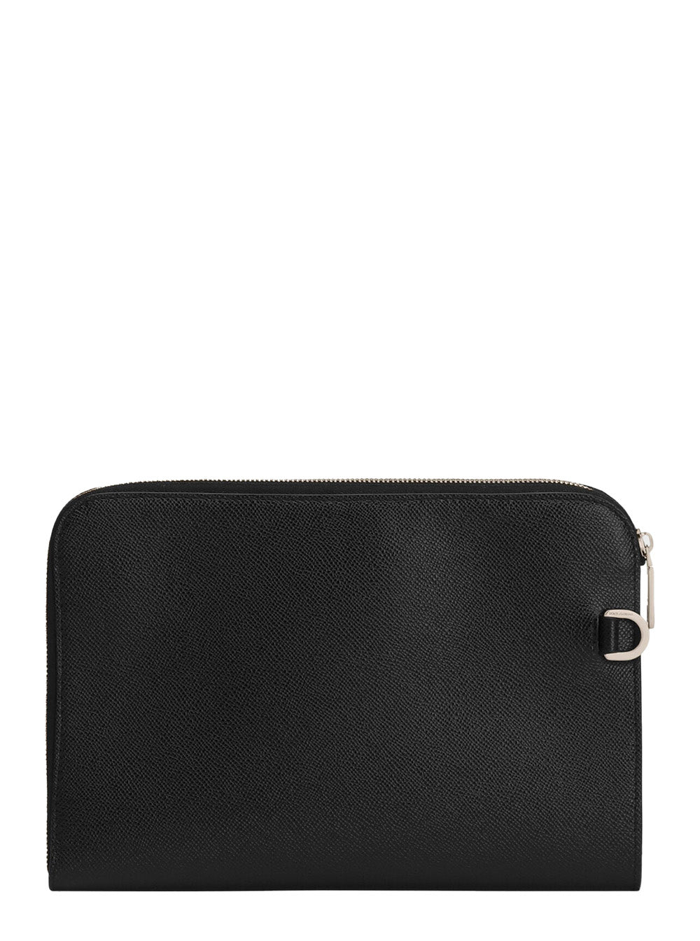 Dolce & Gabbana Men Black Clutch With Removable Wrist Strap And Logo Plaque On The Front In Grained Leather Man