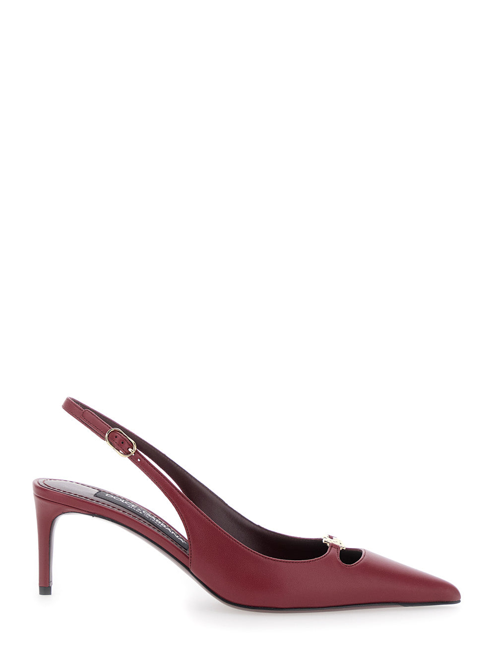 Dolce & Gabbana Women Bordeaux Slingback Pumps With Medium Stiletto Heel And Logo Plaque On The Front In Patent Leather Woman
