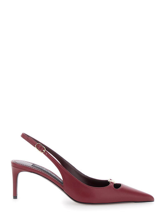 Dolce & Gabbana Women Bordeaux Slingback Pumps With Medium Stiletto Heel And Logo Plaque On The Front In Patent Leather Woman