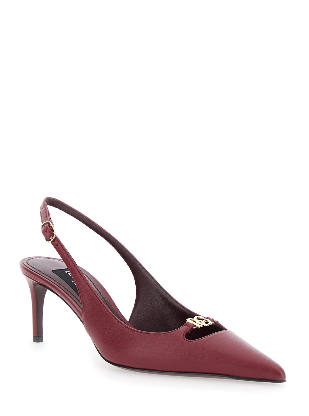 Dolce & Gabbana Women Bordeaux Slingback Pumps With Medium Stiletto Heel And Logo Plaque On The Front In Patent Leather Woman