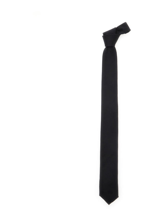 Dolce & Gabbana Men Black Tie With Tie Closure On The Rear And All-Over Logo Embroidery In Silk Man