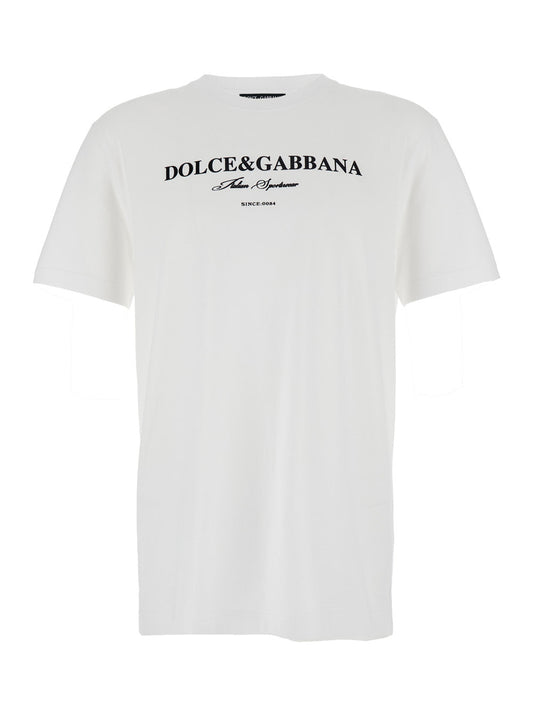 Dolce & Gabbana Men White Crewneck T-Shirt With Logo Lettering Print On The Front In Cotton Man