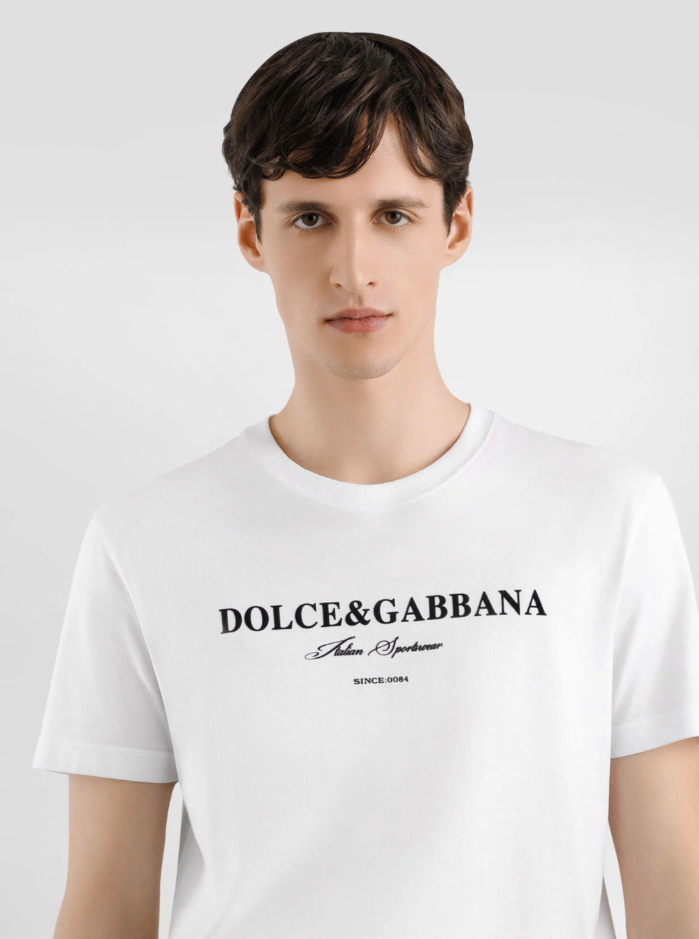 Dolce & Gabbana Men White Crewneck T-Shirt With Logo Lettering Print On The Front In Cotton Man