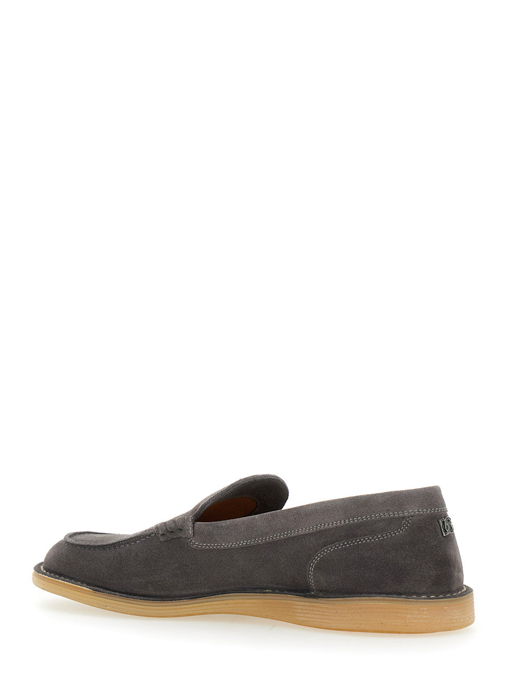 Dolce & Gabbana Men 'New Florio Ideal' Grey Loafers With Dg Detail In Suede Man
