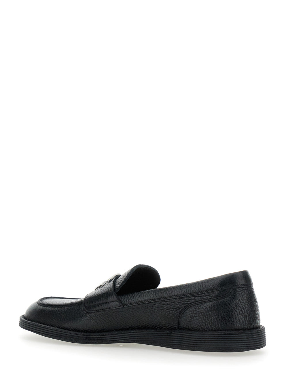 Dolce & Gabbana Men 'Florio' Black Loafers With Dg Plaque On The Front In Grained Leather Man