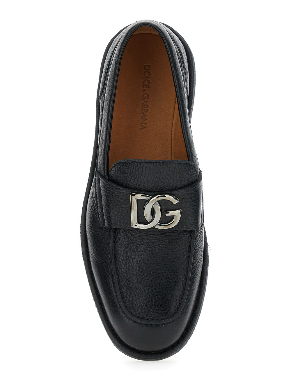 Dolce & Gabbana Men 'Florio' Black Loafers With Dg Plaque On The Front In Grained Leather Man