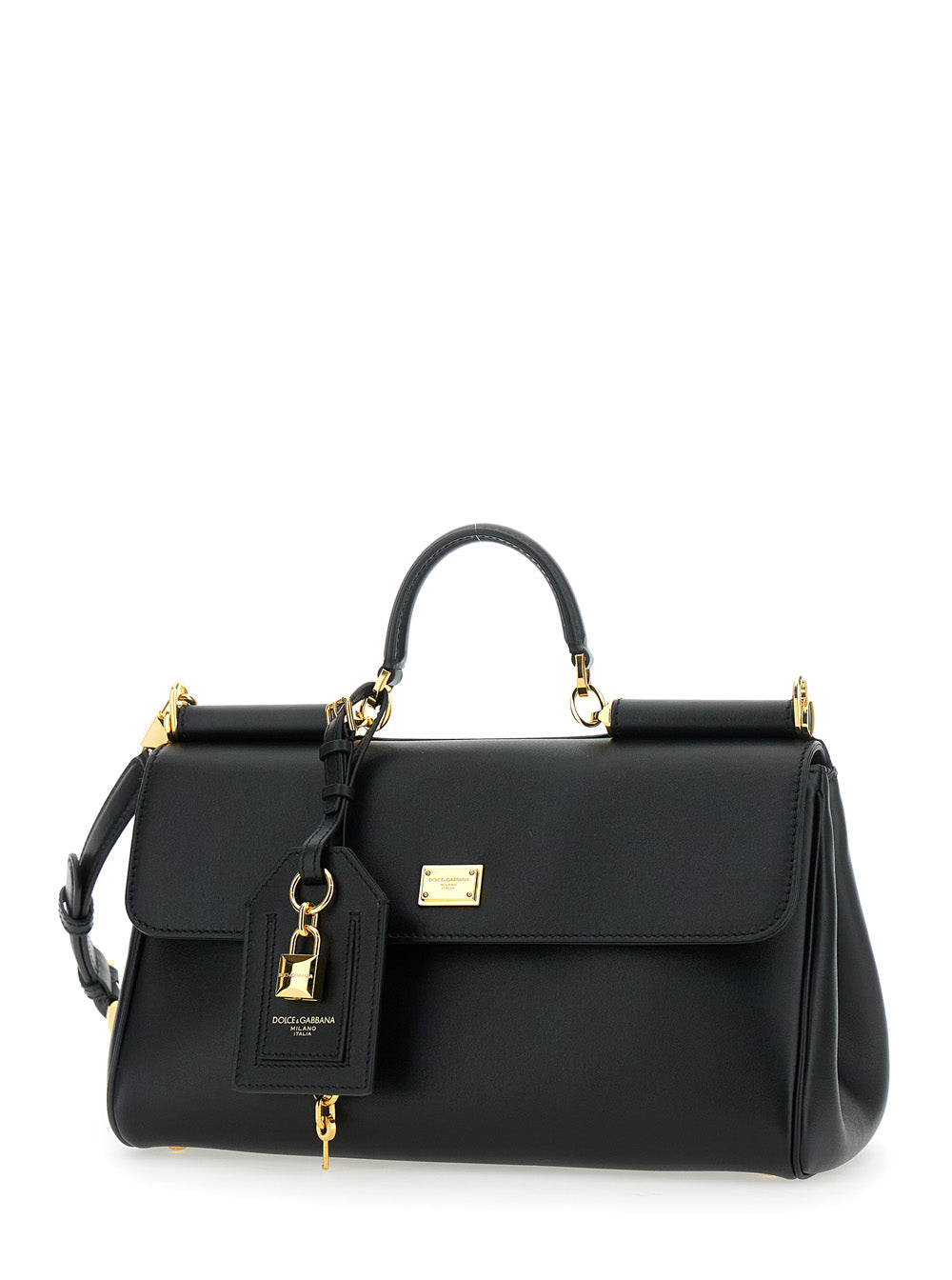 Dolce & Gabbana Women Black Handbag With Padlock Detail And Adjustable And Removable Shoulder Strap In Leather Woman