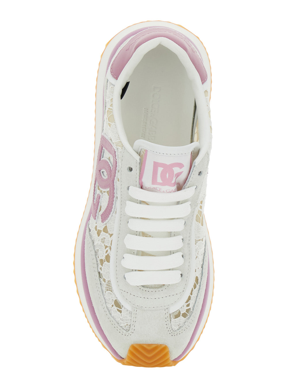 Dolce & Gabbana Women White Low Top With Lace Details And Dg Patch On The Side In Fabric And Suede Blend Woman