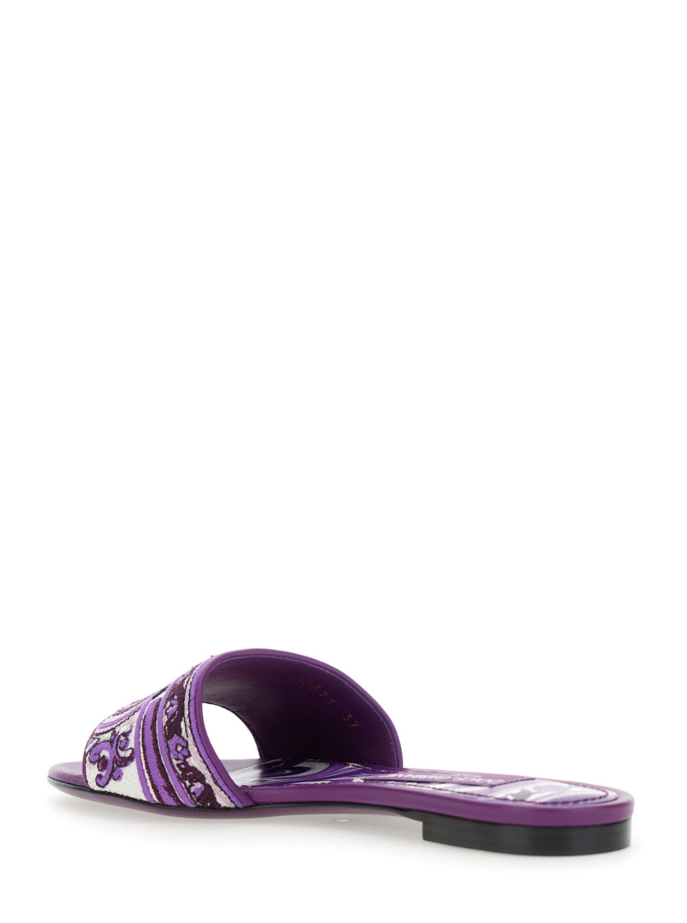 Dolce & Gabbana Women Violet Sandals With Logo Embroidery On The Front And All-Over Majolica Motif In Cotton Blend Woman