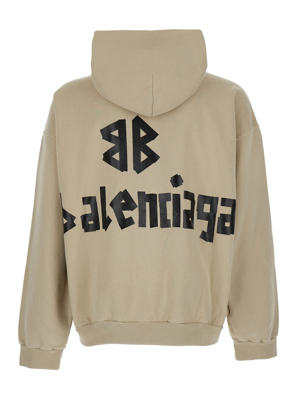 Balenciaga Men Beige Hoodie With Fixed Hood And Logo Lettering On Front And Rear In Cotton Man