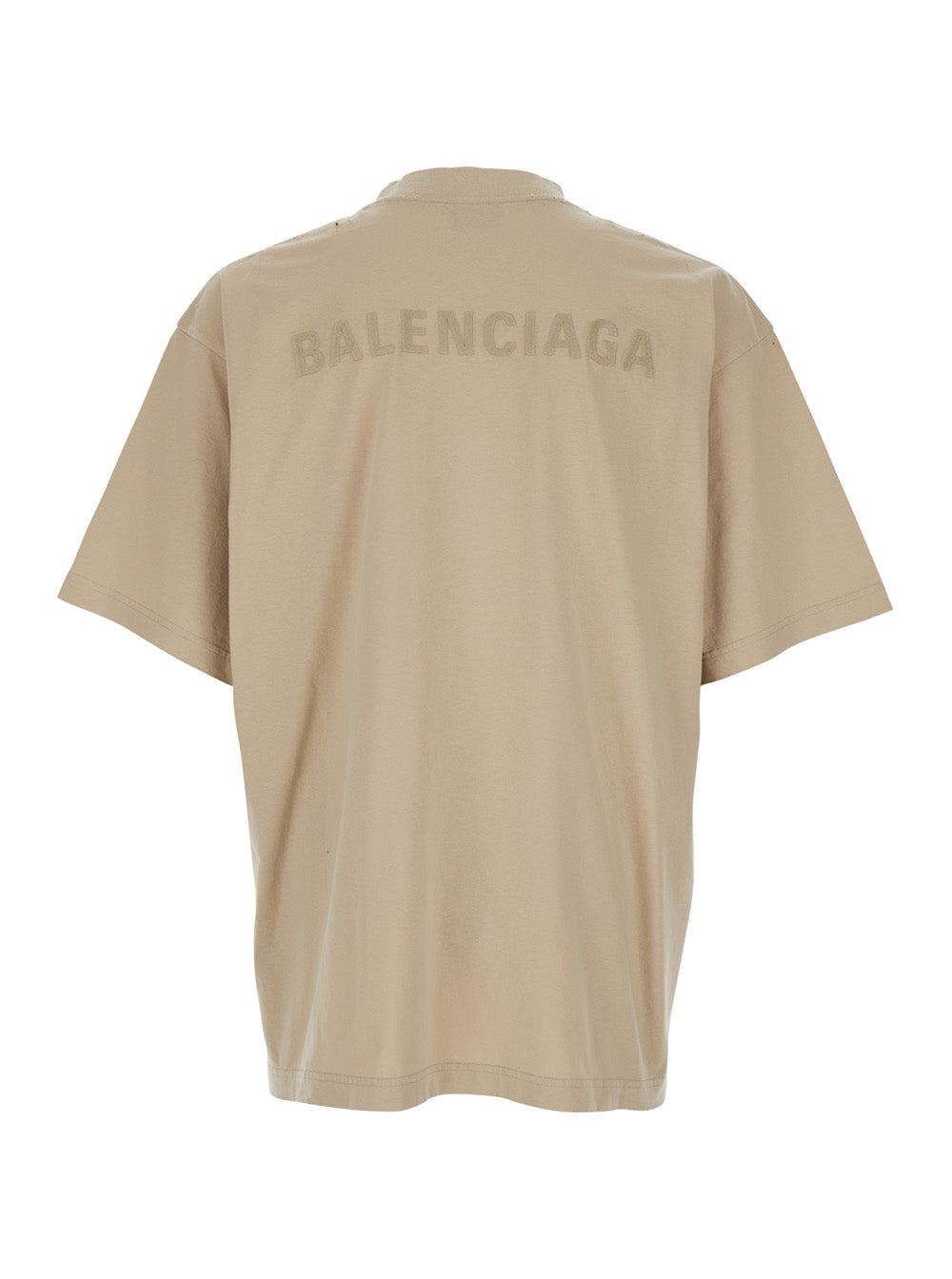 Balenciaga Men Beige Crewneck T-Shirt With Logo Lettering On Front And Rear In Cotton Man