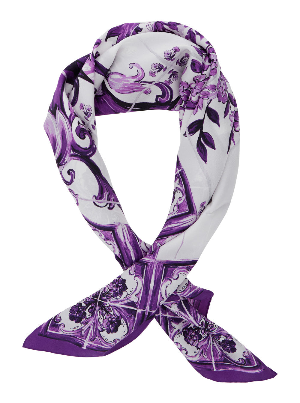 Dolce & Gabbana Women Violet Square Scarf With All-Over Print In Silk Woman